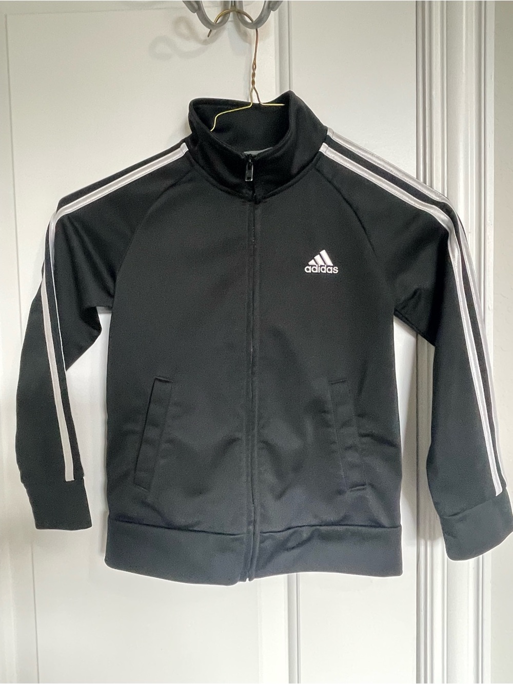 Adidas Kids Tricot Track Jacket Black White 3-Stripe Full Zip Size 5